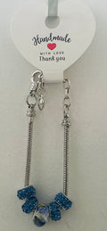 Denim Blue Pave Crystal & Sodalite Murano-Style Charm Bead Silver Snake Chain Bracelet