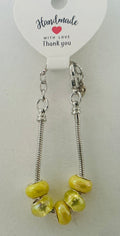 Lime Yellow Pearlescent Murano-Style Charm Bead Silver Snake Chain Bracelet