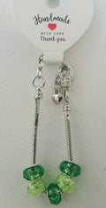 Forest & Mint Green Faceted Crystal Murano-Style Charm Bead Silver Snake Chain Bracelet with Heart Charm