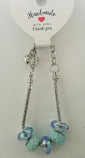 Ice Blue AB Iridescent Murano-Style Charm Bead Silver Snake Chain Bracelet with Heart Charm