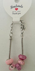 Pink & Mauve Mixed Murano-Style Charm Bead Silver Snake Chain Bracelet