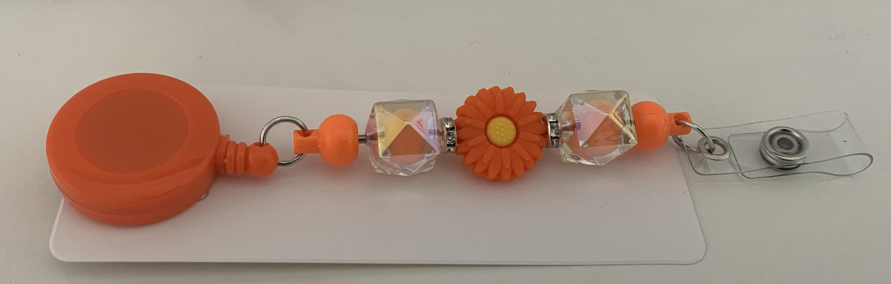 Handmade Daisy & Crystal Beaded Belt Clip - Orange