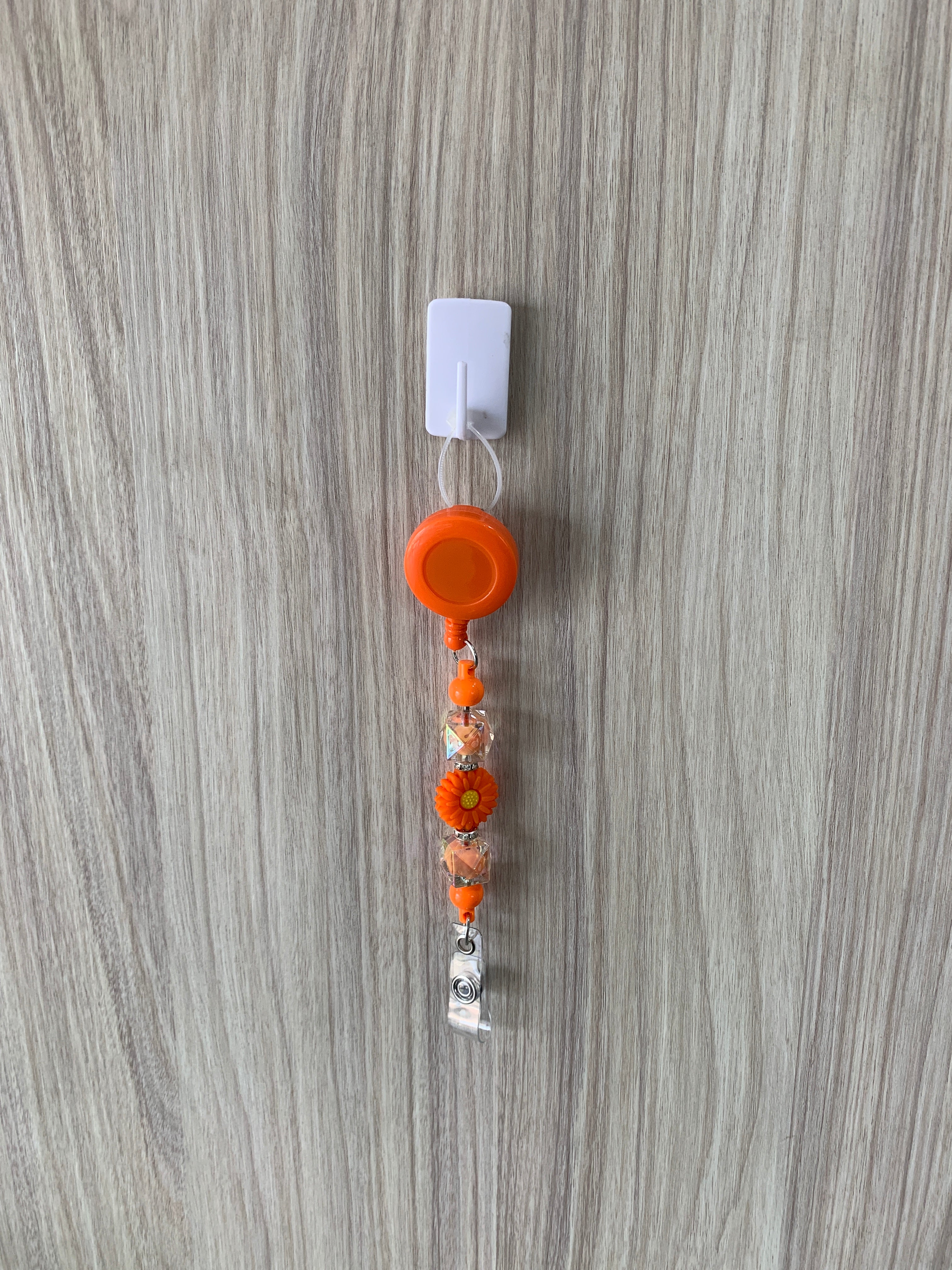 Handmade Daisy & Crystal Beaded Belt Clip - Orange