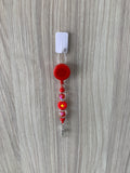 Handmade Daisy & Crystal Beaded Belt Clip - Red