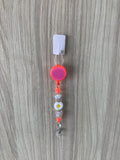 Handmade White Daisy & Crystal Beaded Belt Clip - Pink