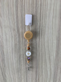 Handmade White Daisy & Crystal Beaded Belt Clip - Beige