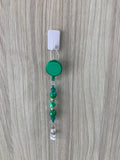Handmade Iridescent & Crystal Beaded Belt Clip - Green