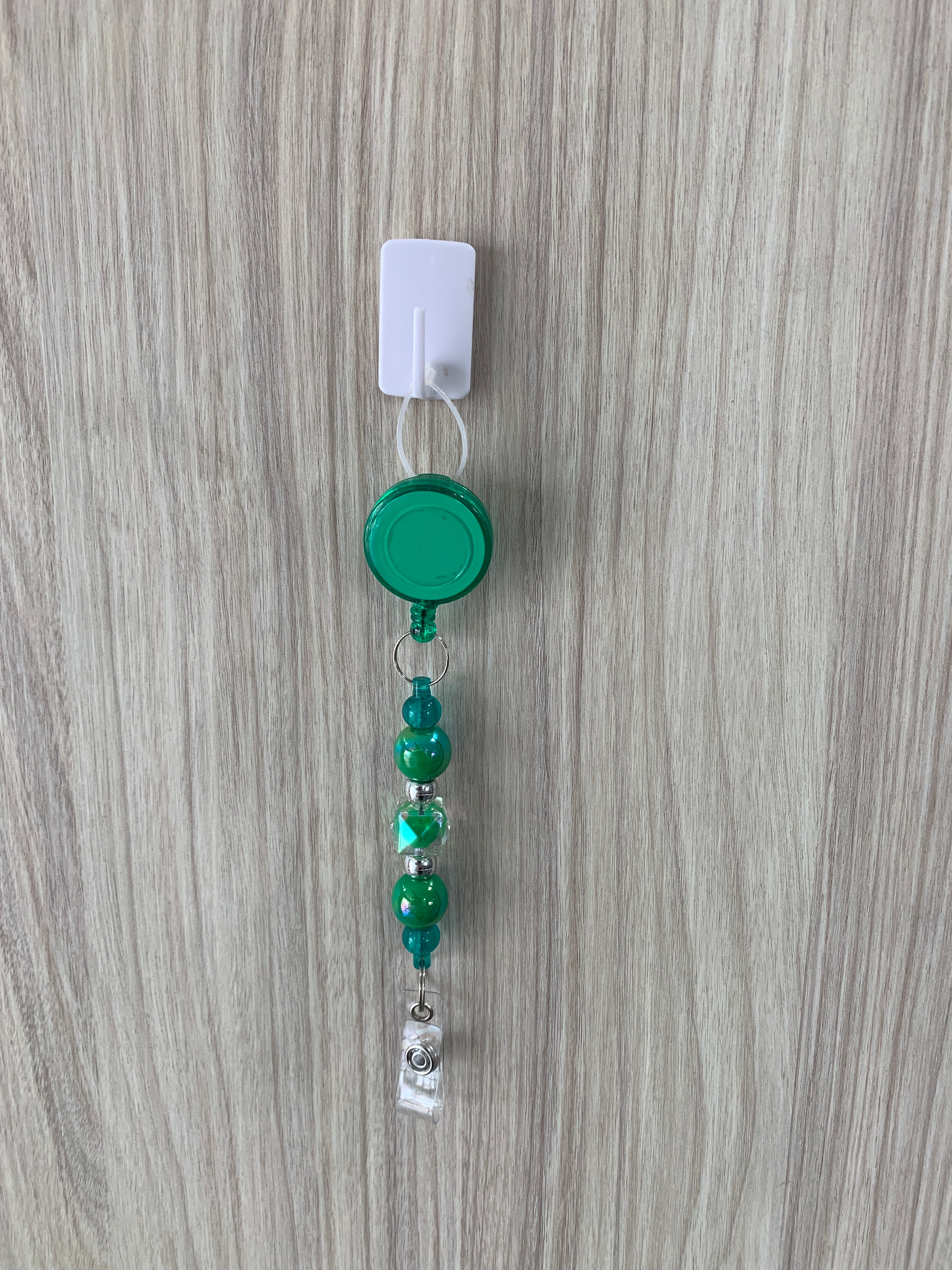 Handmade Iridescent & Crystal Beaded Belt Clip - Green