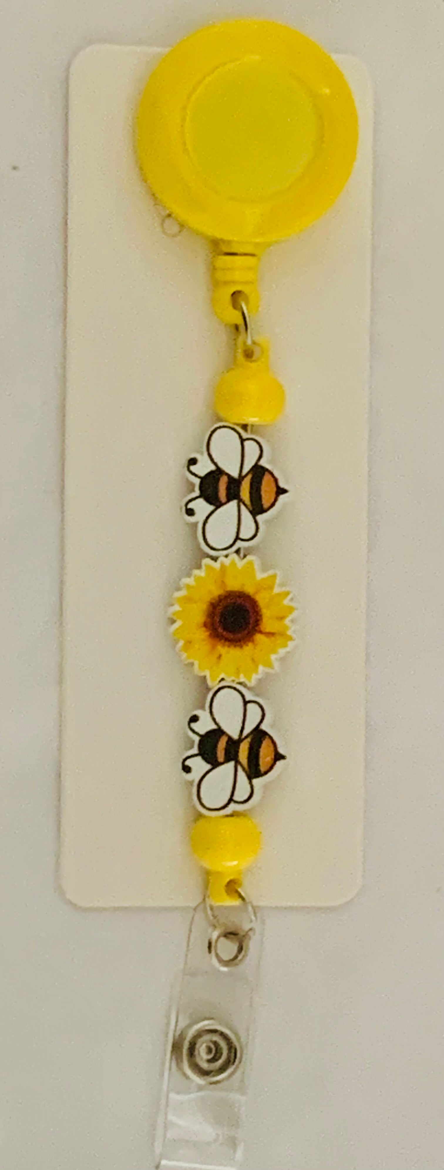 Handmade Bee & Sunflower Beaded Belt Clip - Yellow