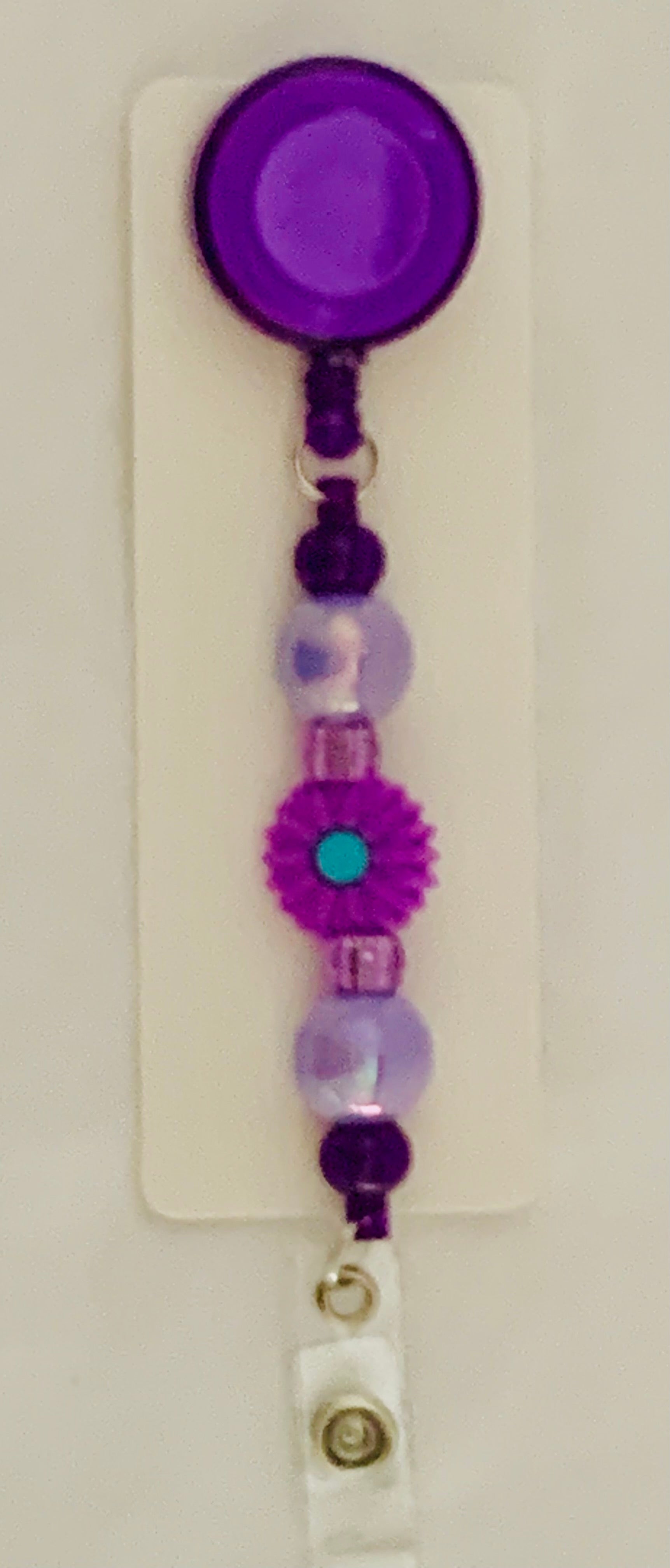 Handmade Purple Flower Beaded Belt Clip - Purple
