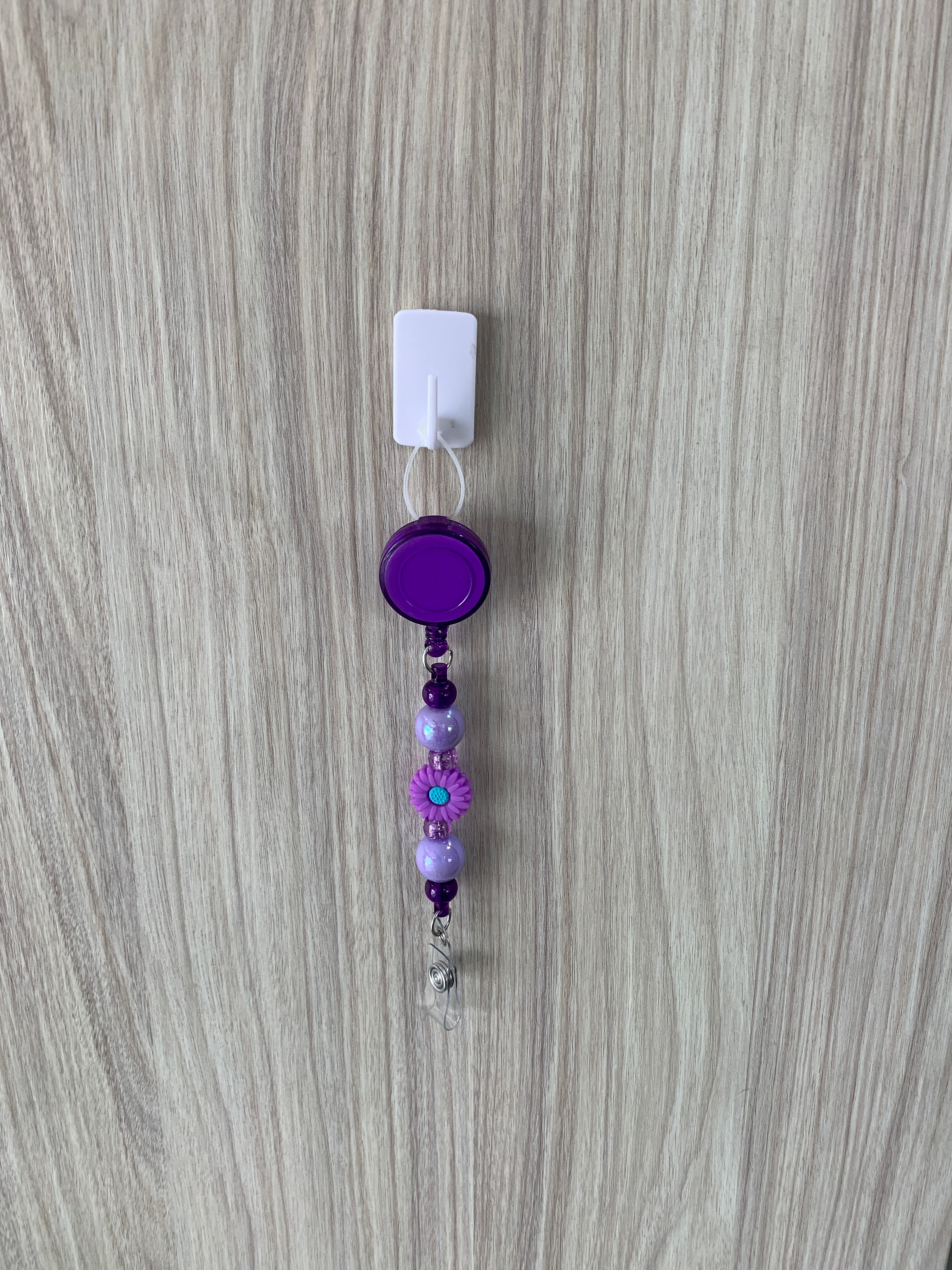 Handmade Purple Flower Beaded Belt Clip - Purple