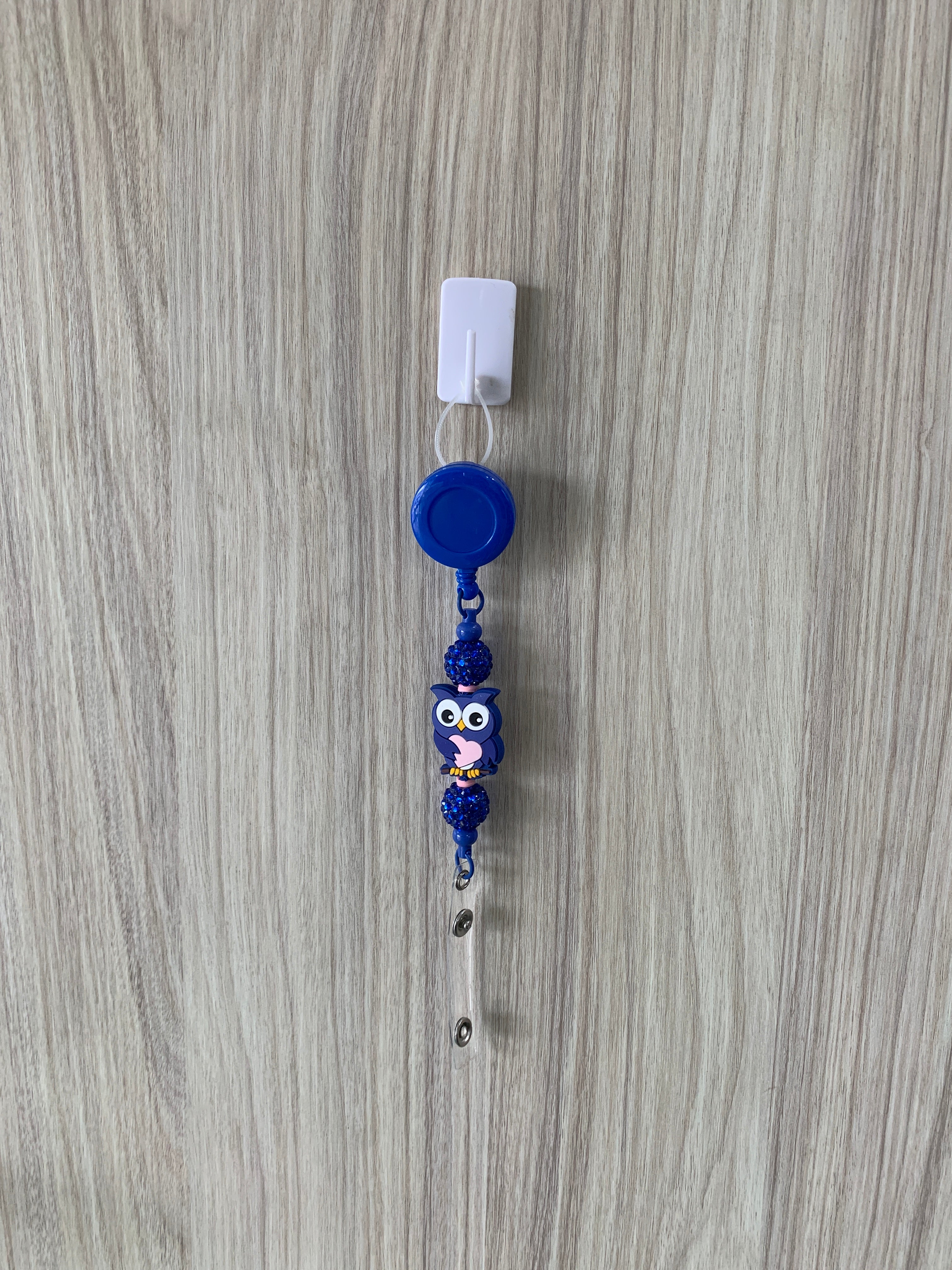 Handmade royal blue owl beaded belt clip