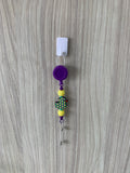 Handmade purple and yellow diamond duck beaded belt clip
