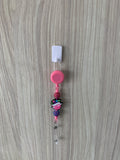 Handmade pink and purple crochet beaded belt clip