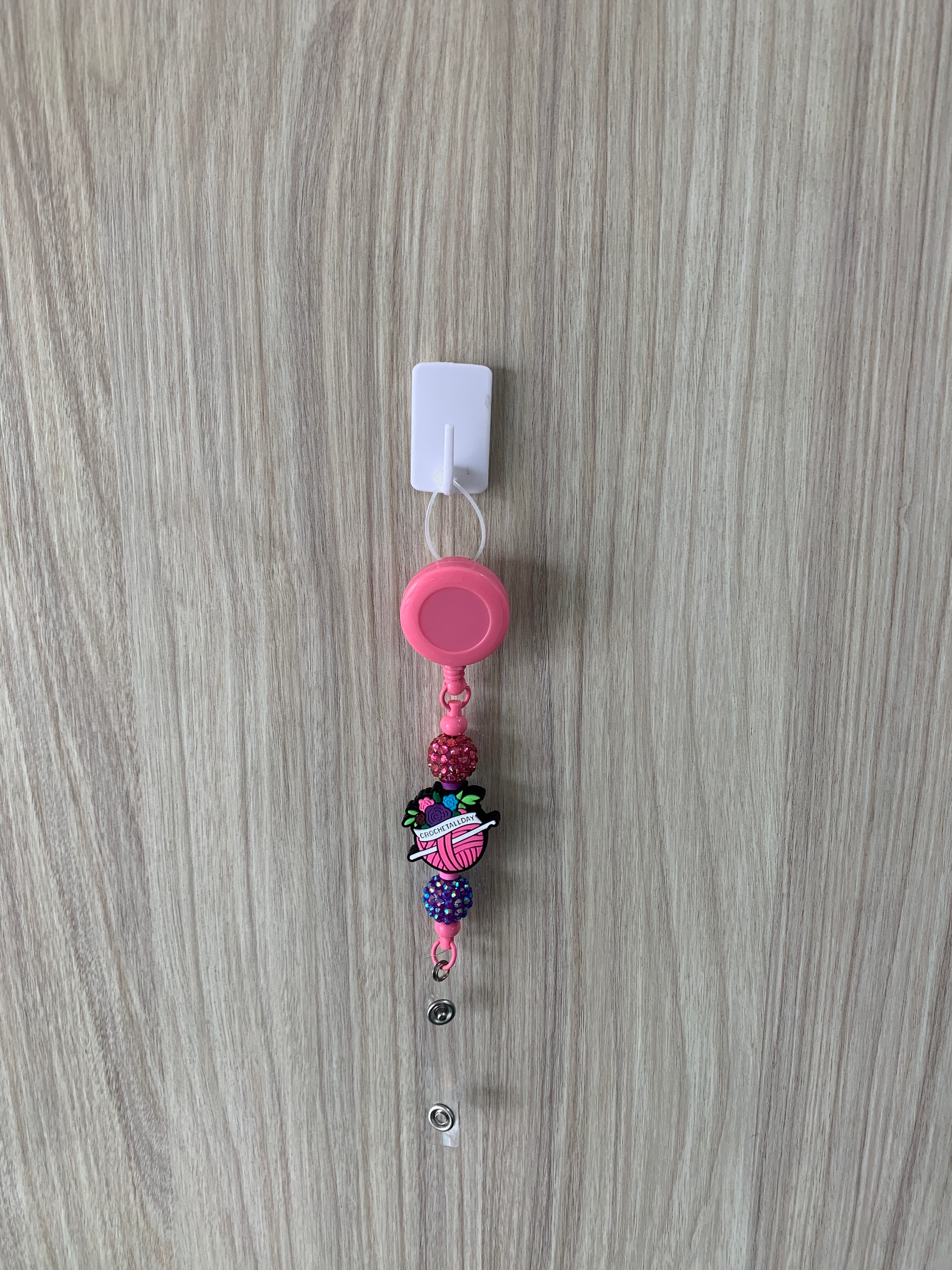 Handmade pink and purple crochet beaded belt clip