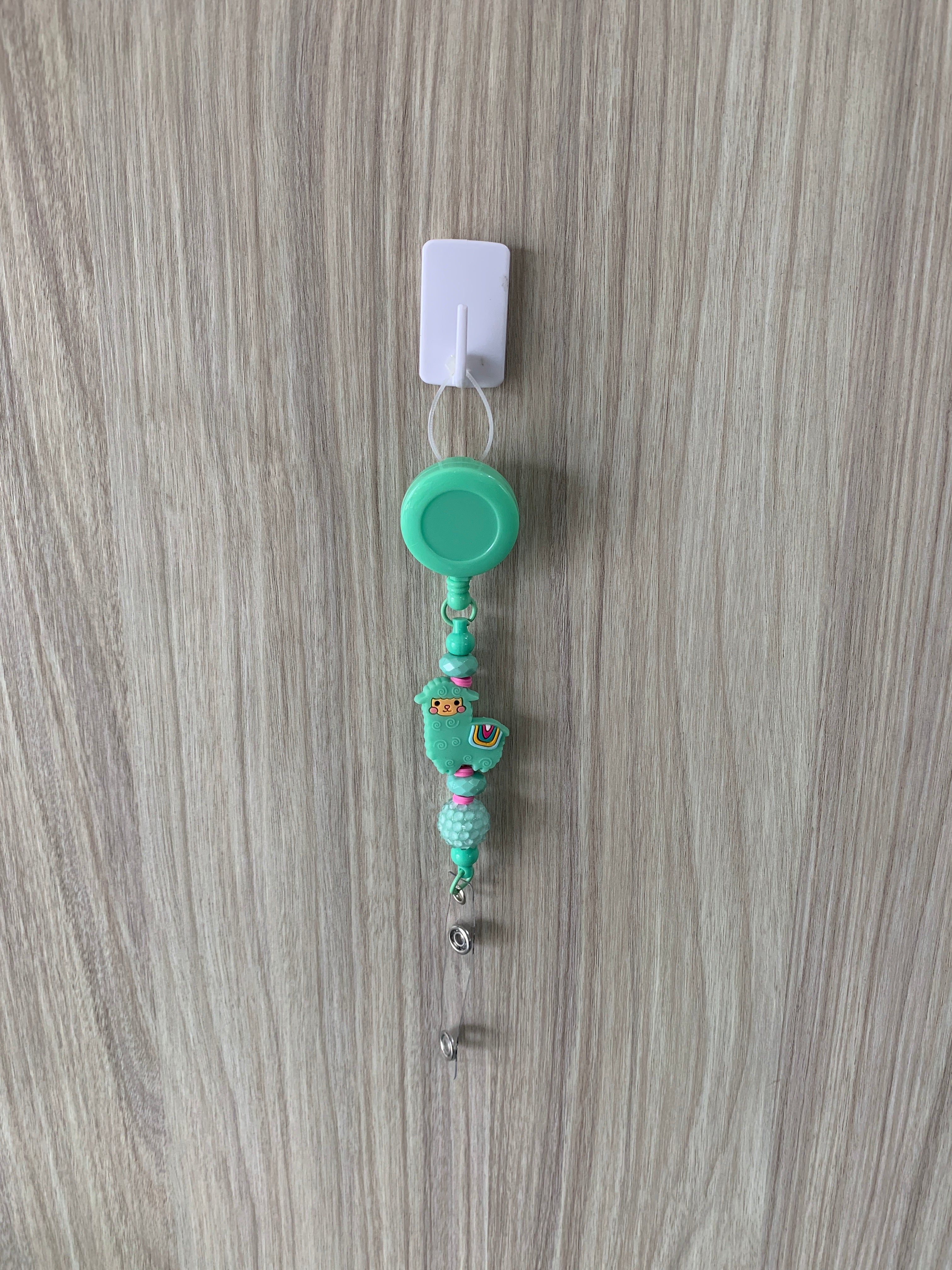 Handmade mint green llama beaded belt clip