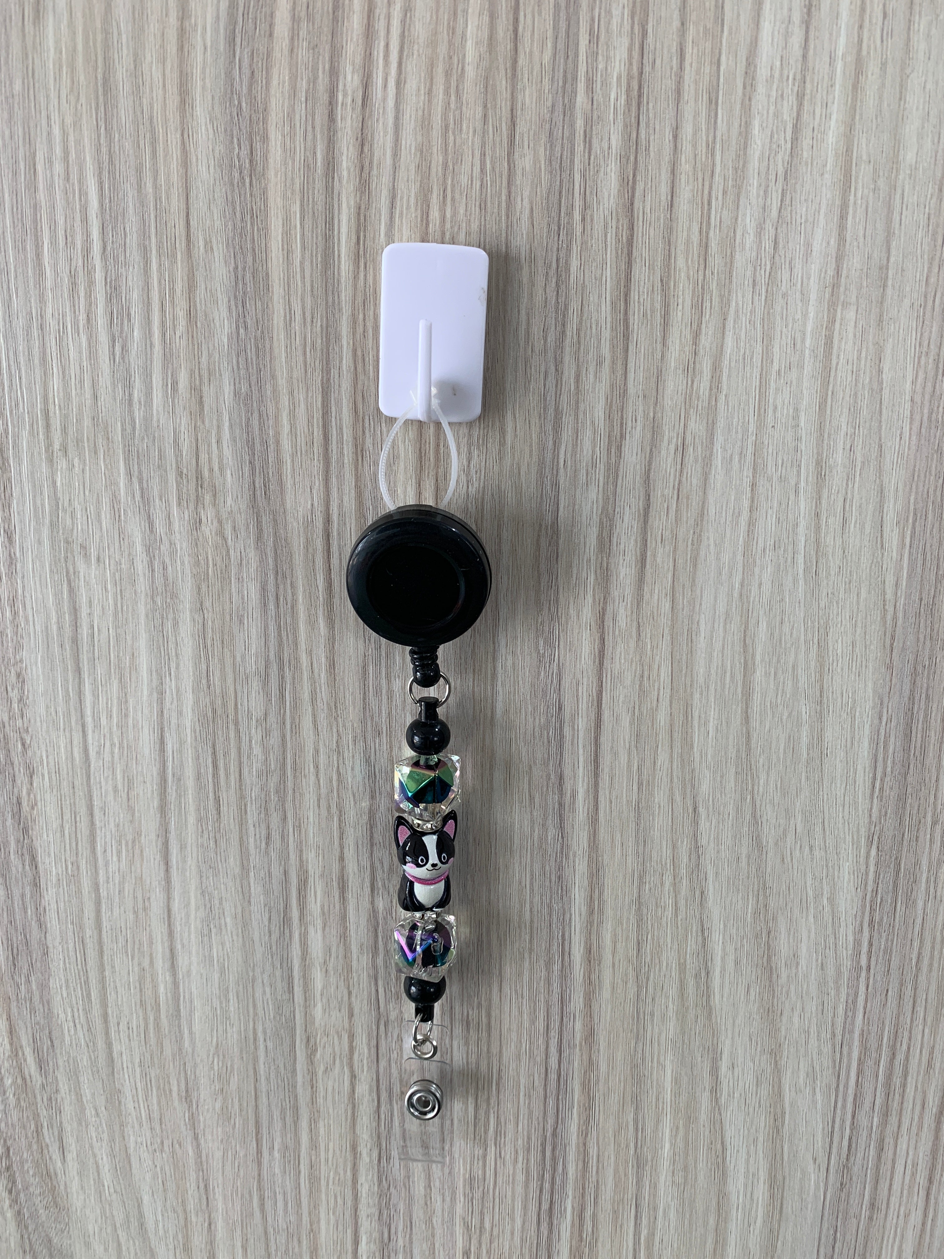 Handmade Cat & Crystal Beaded Belt Clip - Black