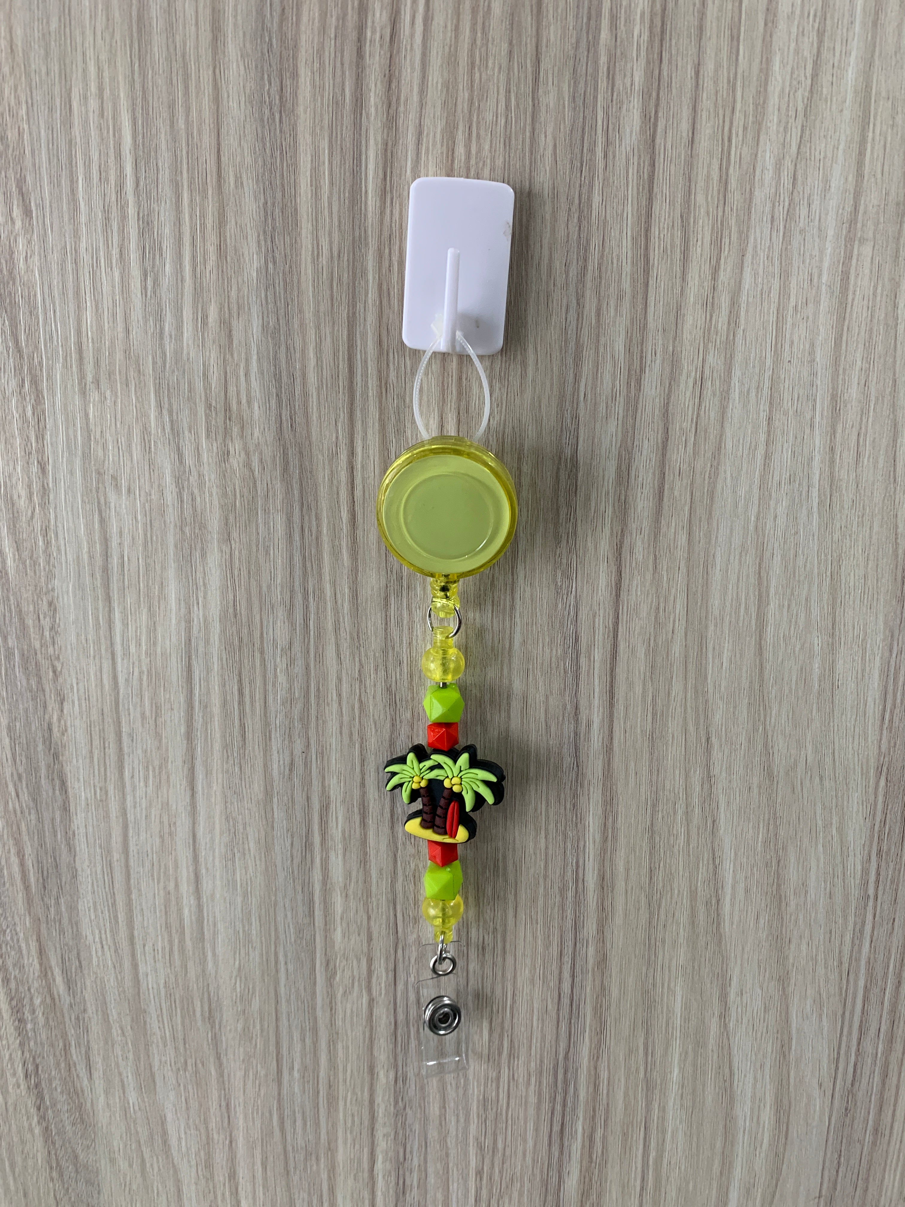 Handmade lime green palm tree beaded belt clip