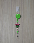 Handmade green and pink tulip bouquet beaded belt clip