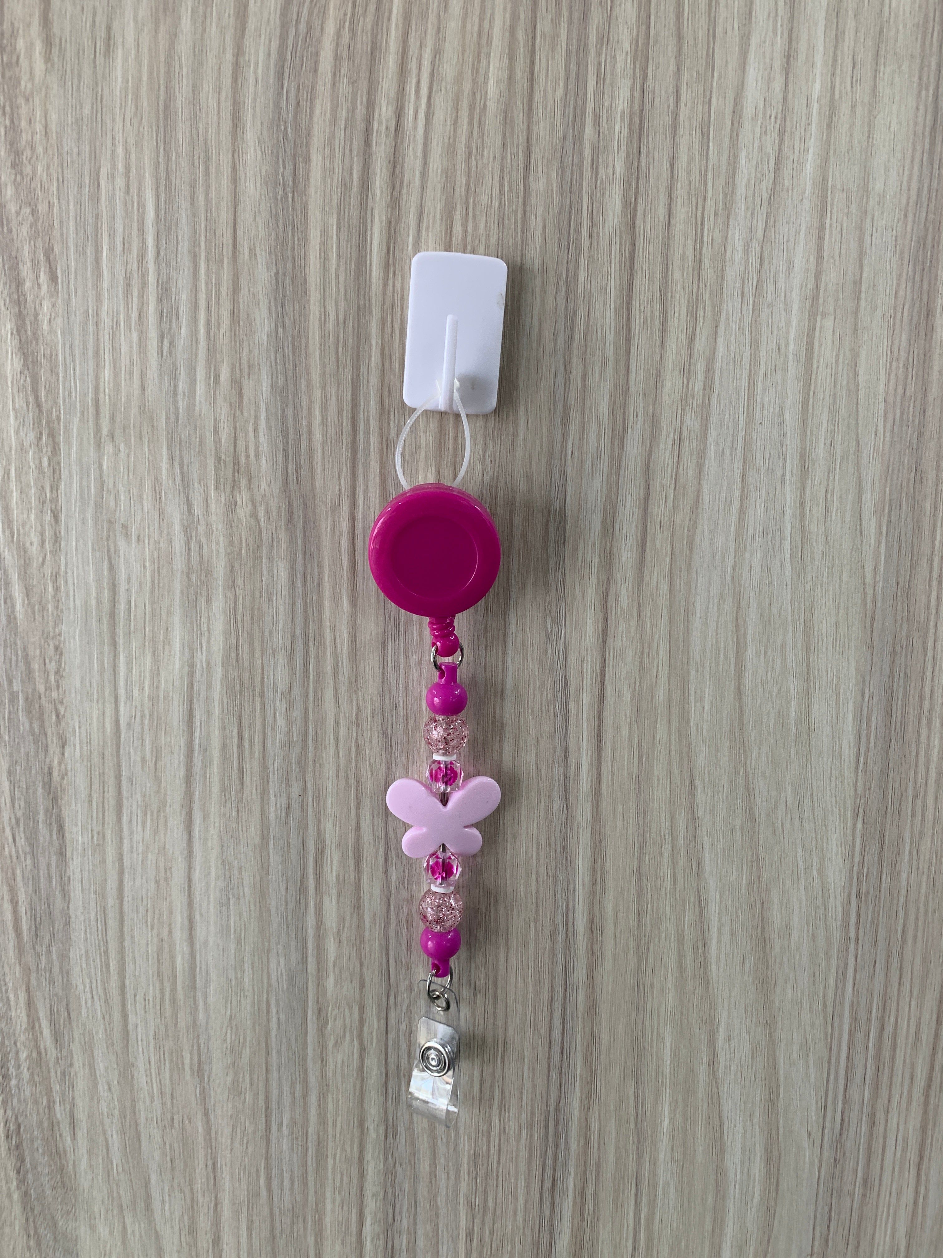 Handmade hot pink and rose butterfly beaded belt clip