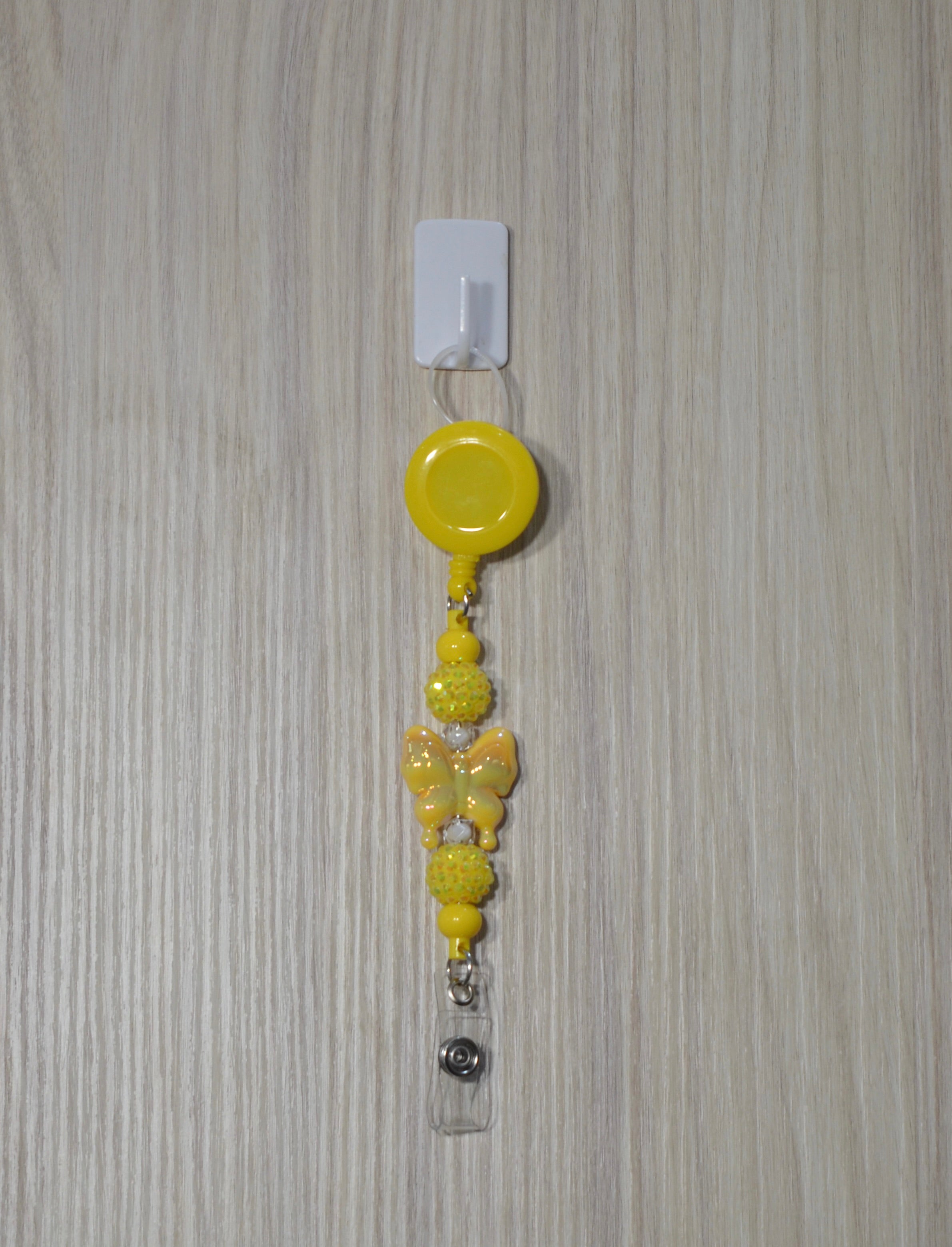 Handmade sunshine yellow butterfly beaded belt clip