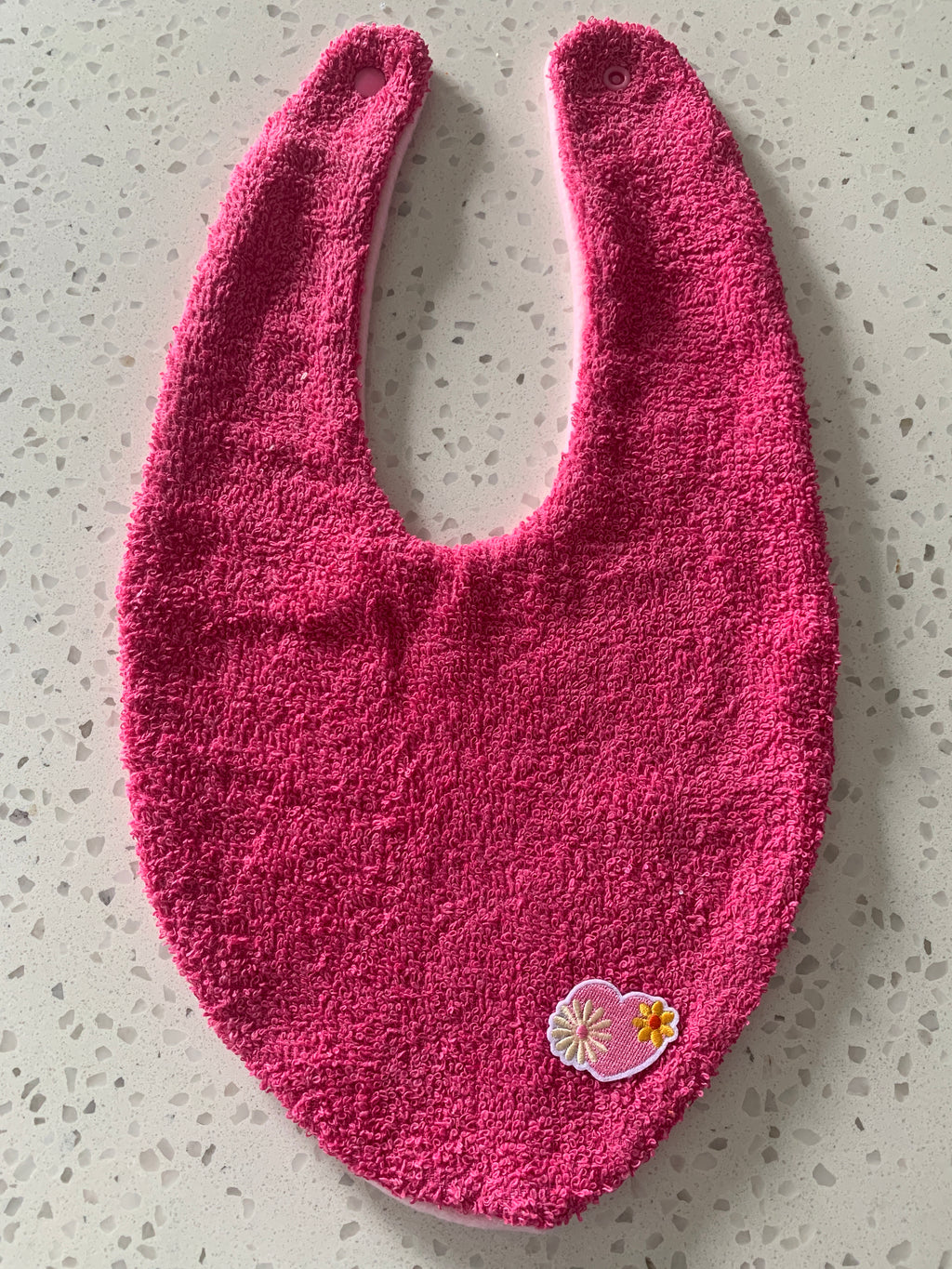 Baby Bib - Hot Pink Flower Heart Embroidery