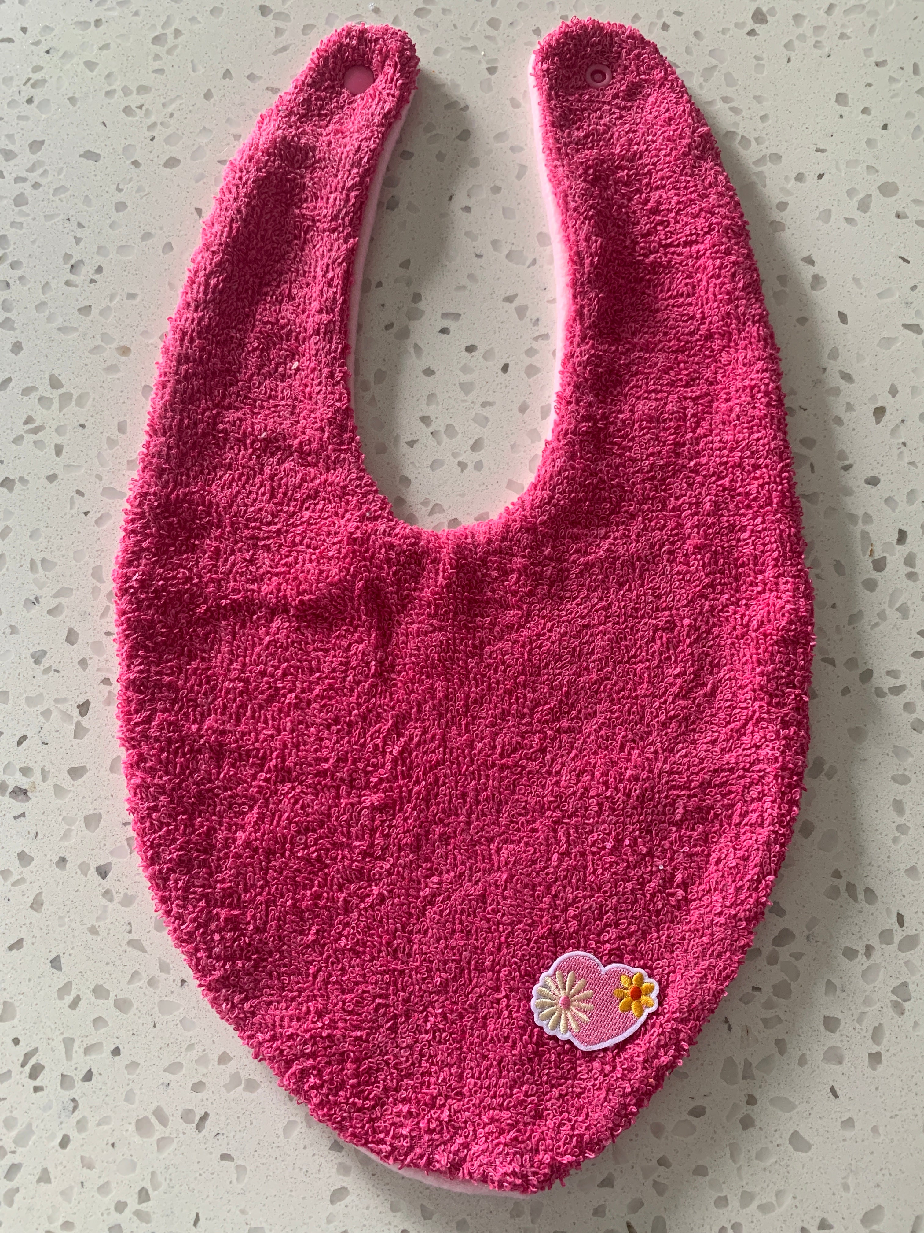 Baby Bib - Hot Pink Flower Heart Embroidery