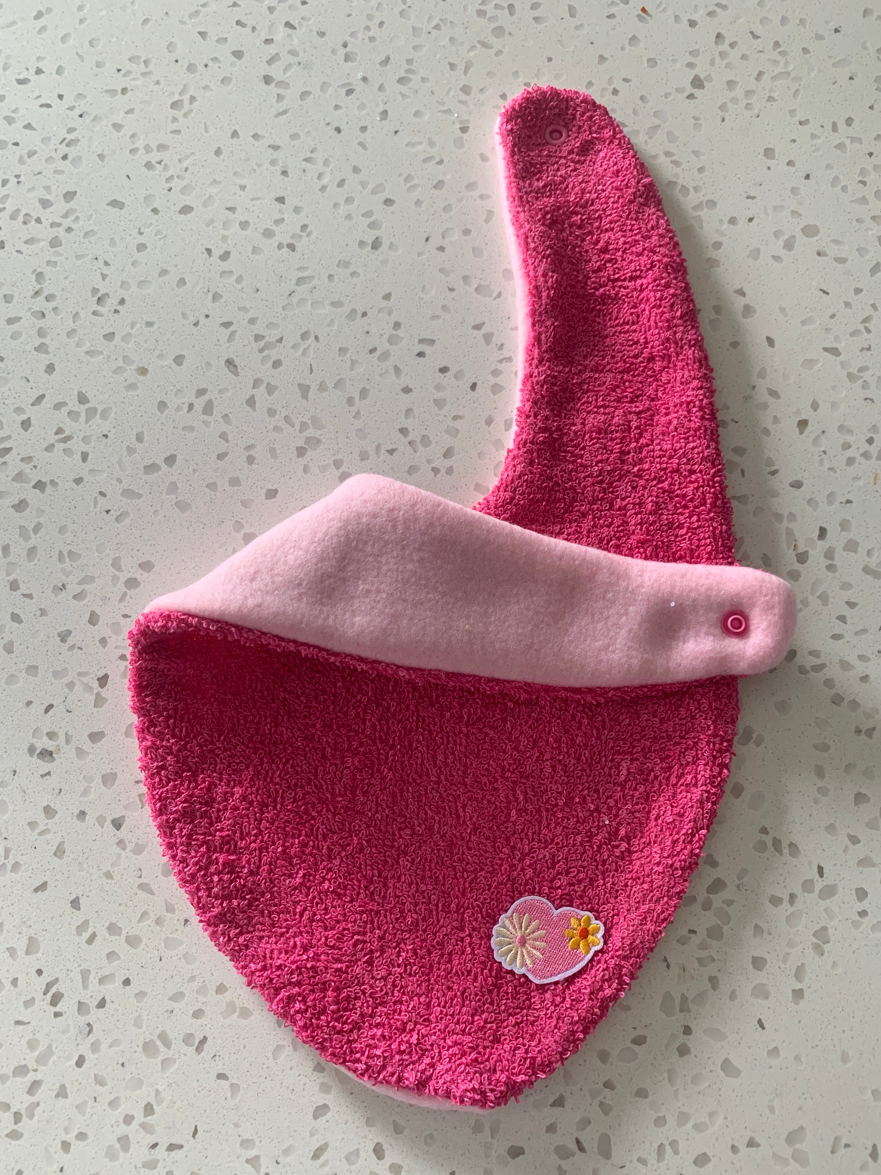 Baby Bib - Hot Pink Flower Heart Embroidery