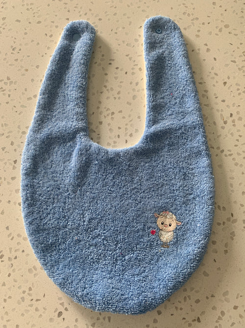 Baby Bandana Bib - Blue Lamb Embroidery