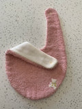 Baby Bandana Bib - Dusty Pink Bear Gold Bow Embroidery