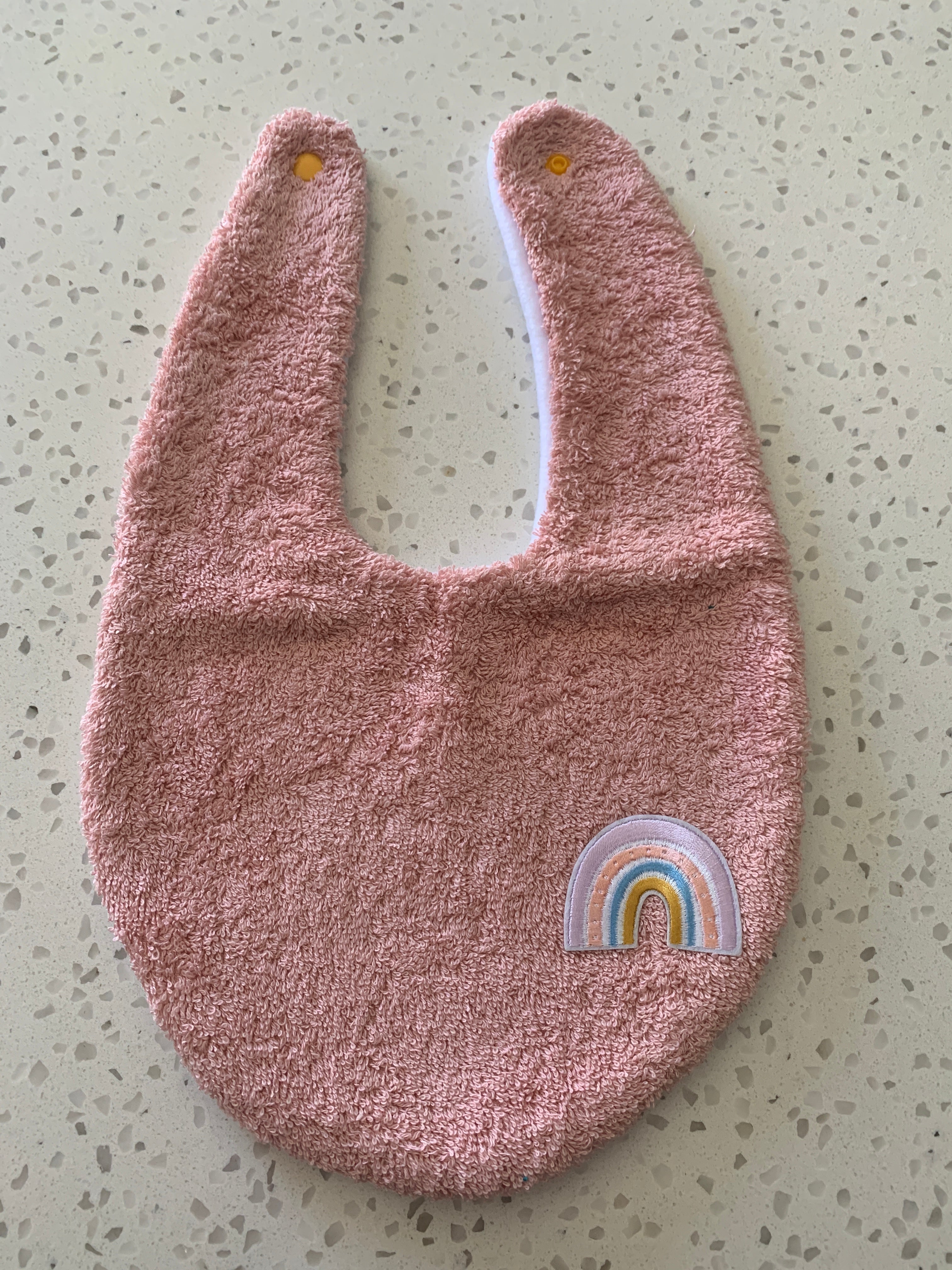 Baby Bandana Bib - Dusty Pink Boho Rainbow Embroidery