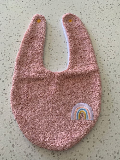 Baby Bandana Bib - Dusty Pink Boho Rainbow Embroidery