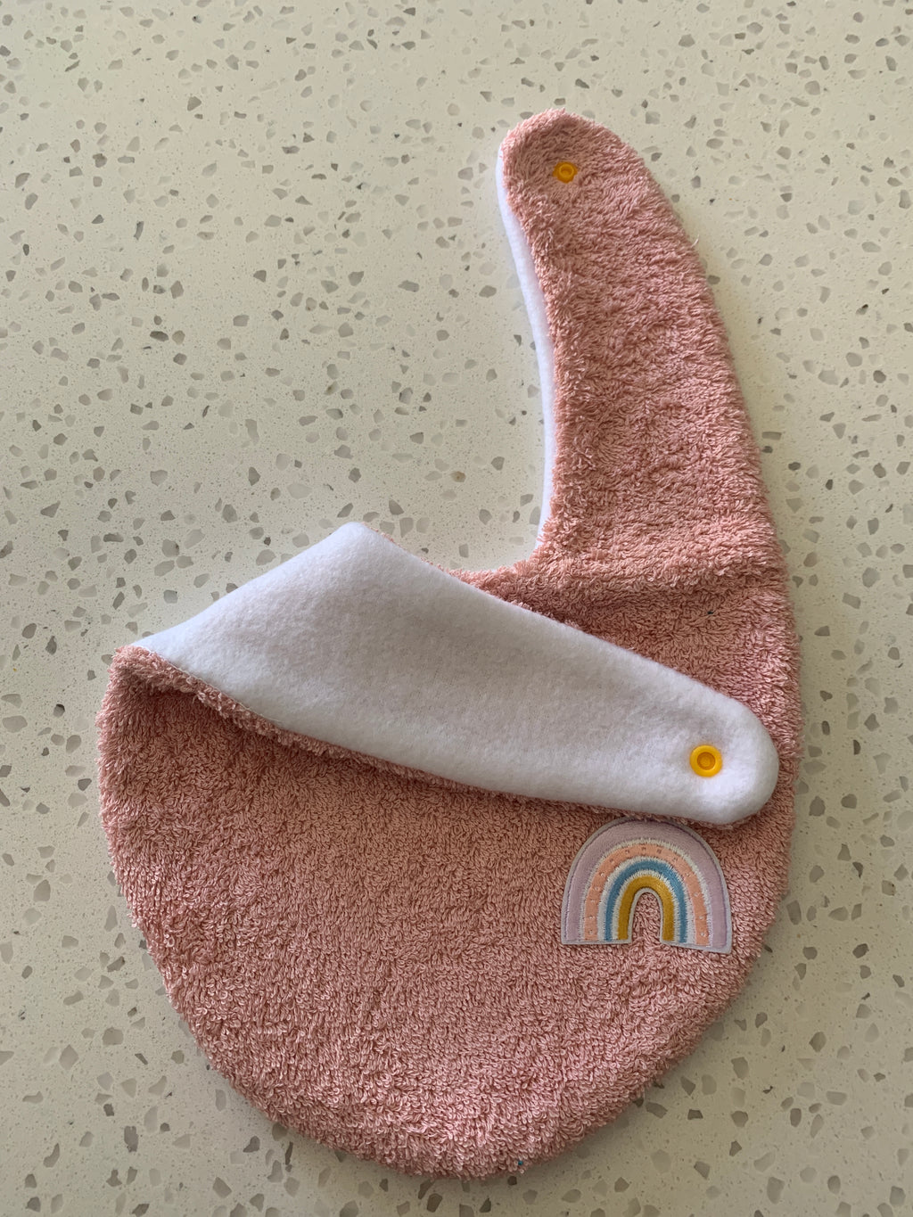 Baby Bandana Bib - Dusty Pink Boho Rainbow Embroidery