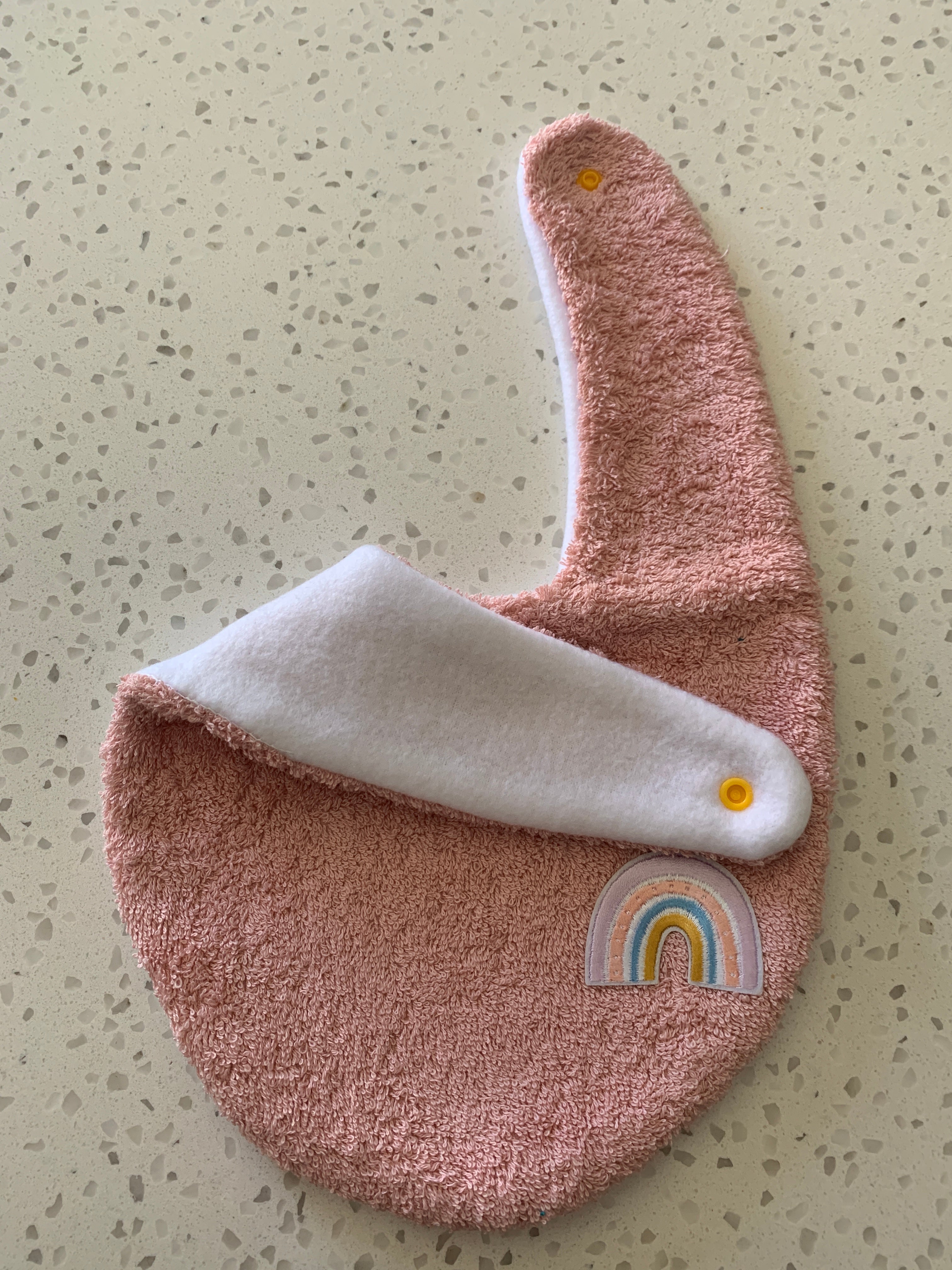 Baby Bandana Bib - Dusty Pink Boho Rainbow Embroidery
