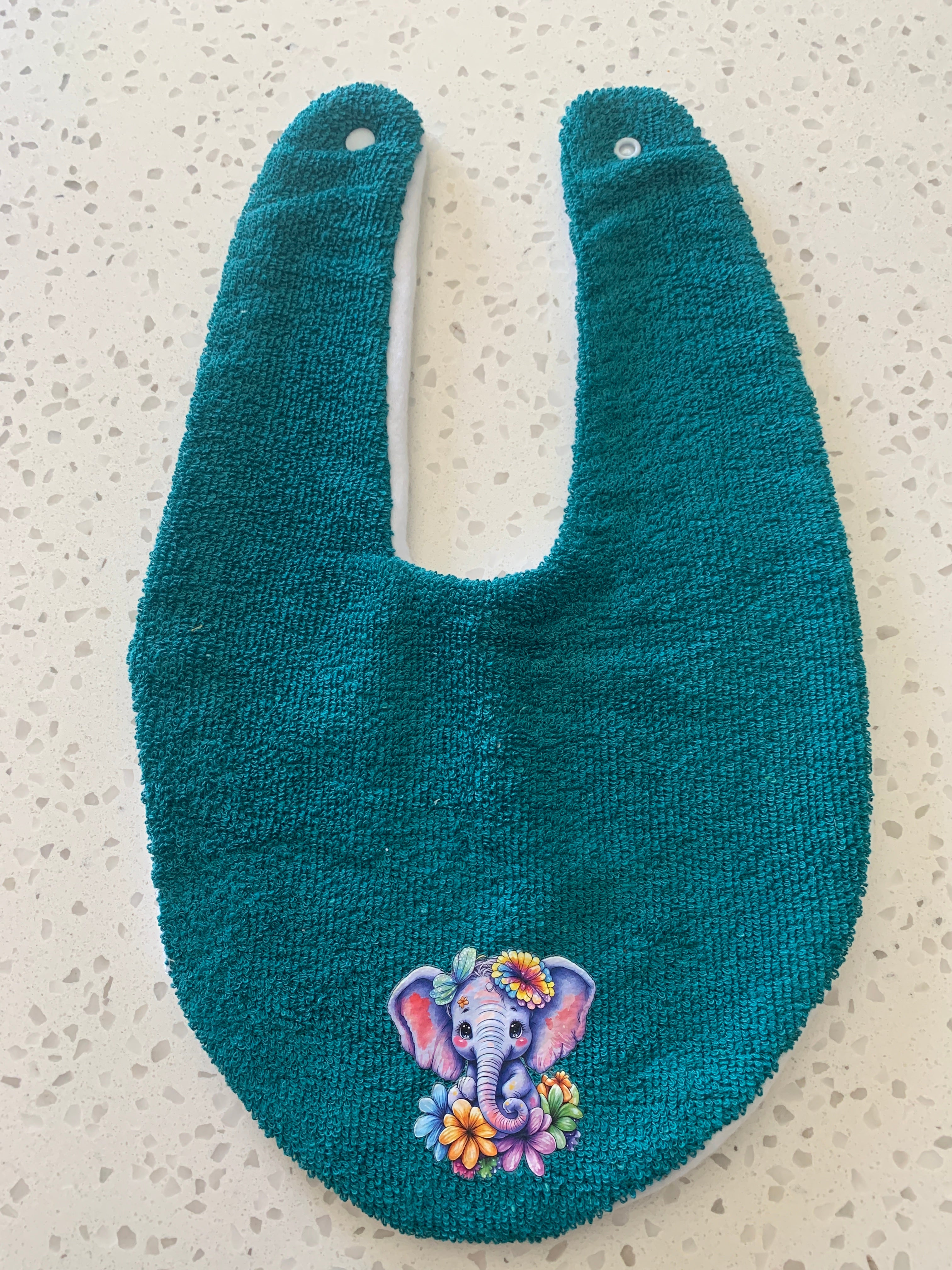 Baby Bandana Bib - Teal Floral Elephant Embroidery