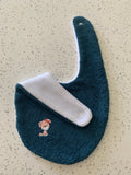 Baby Bandana Bib - Dark Teal Puppy Red Bow Embroidery