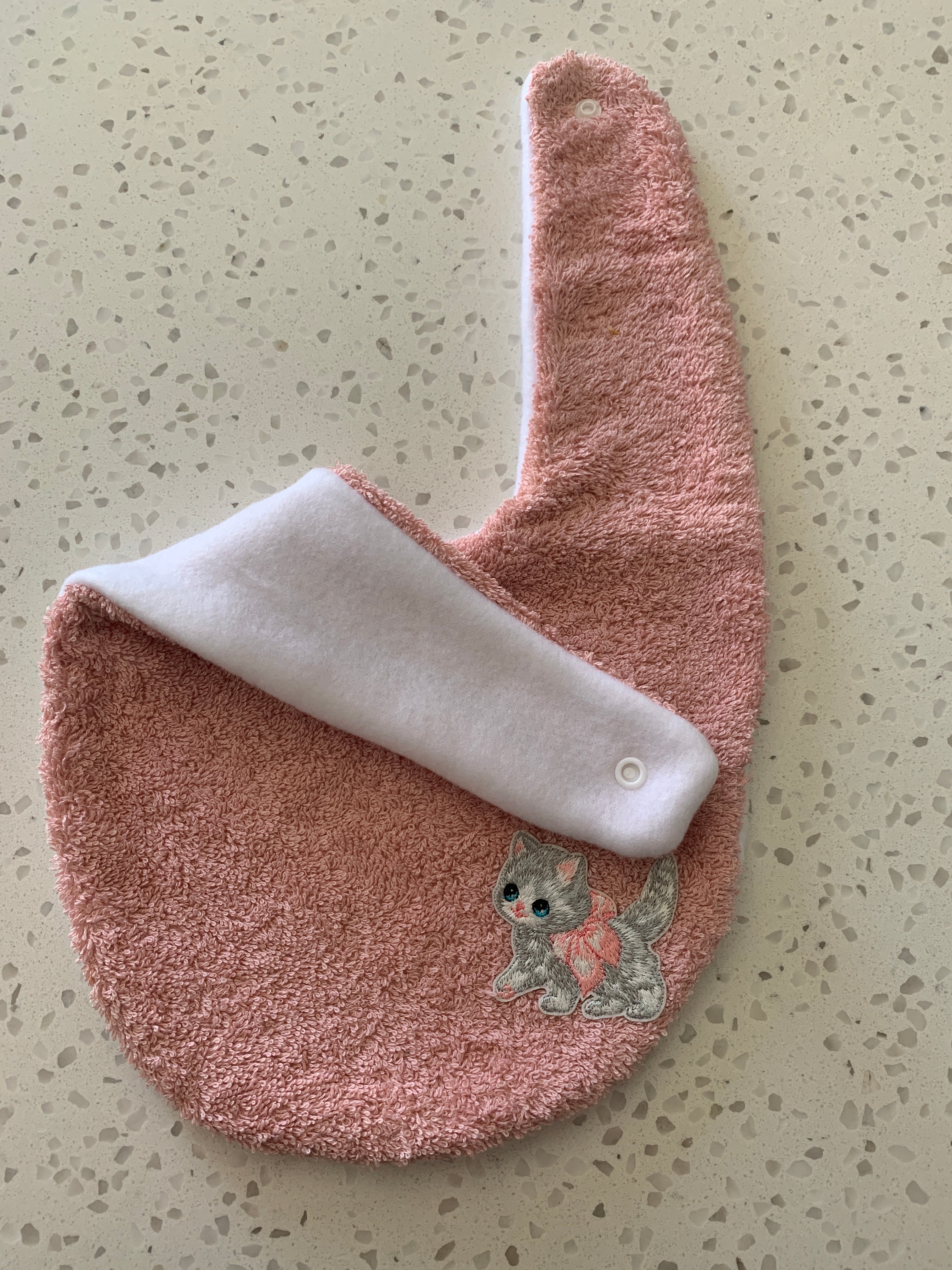 Baby Bandana Bib - Dusty Rose Kitten Embroidery