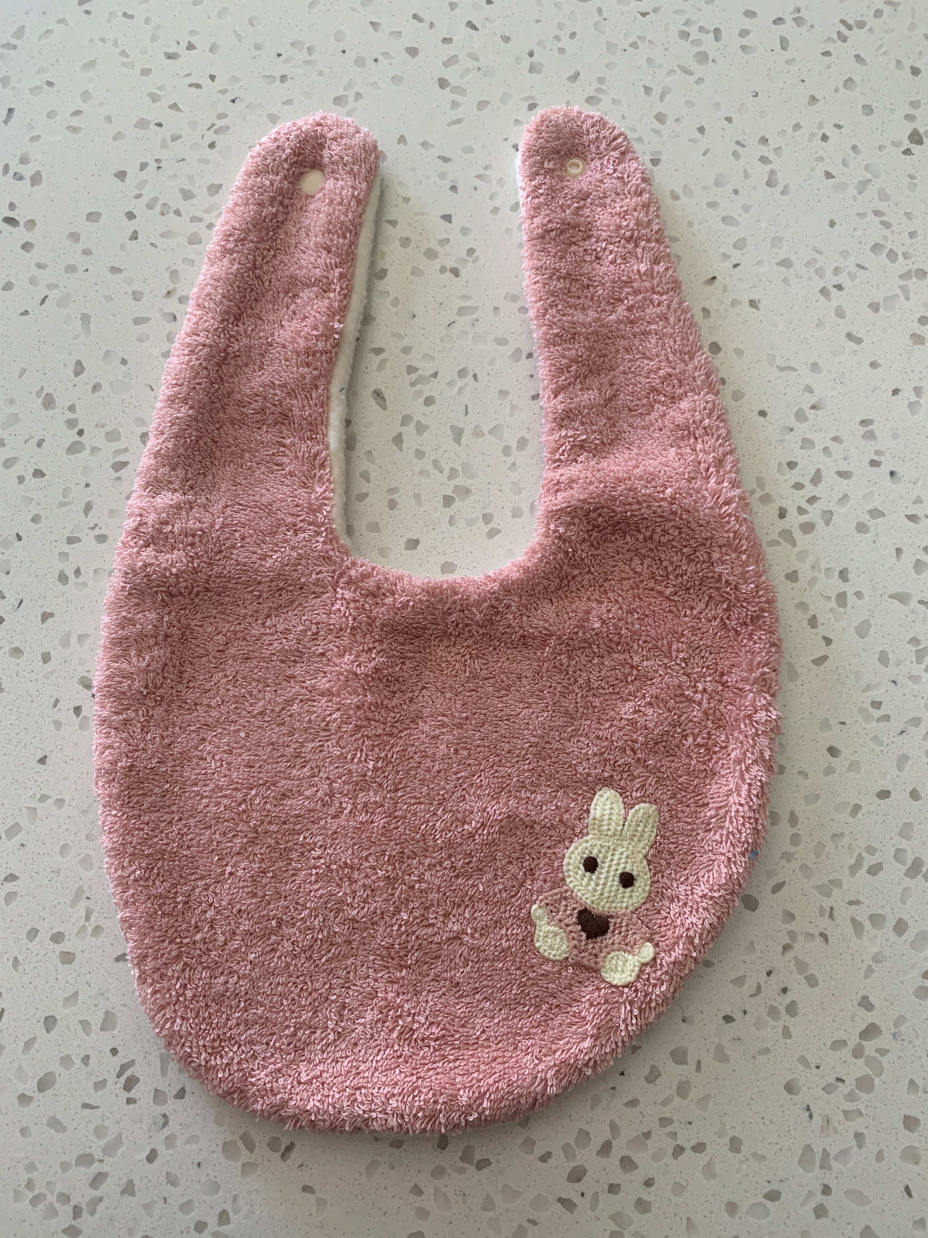Baby Bandana Bib - Mauve Pink Bunny Embroidery