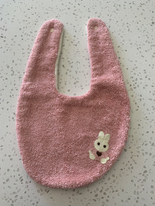 Baby Bandana Bib - Mauve Pink Bunny Embroidery