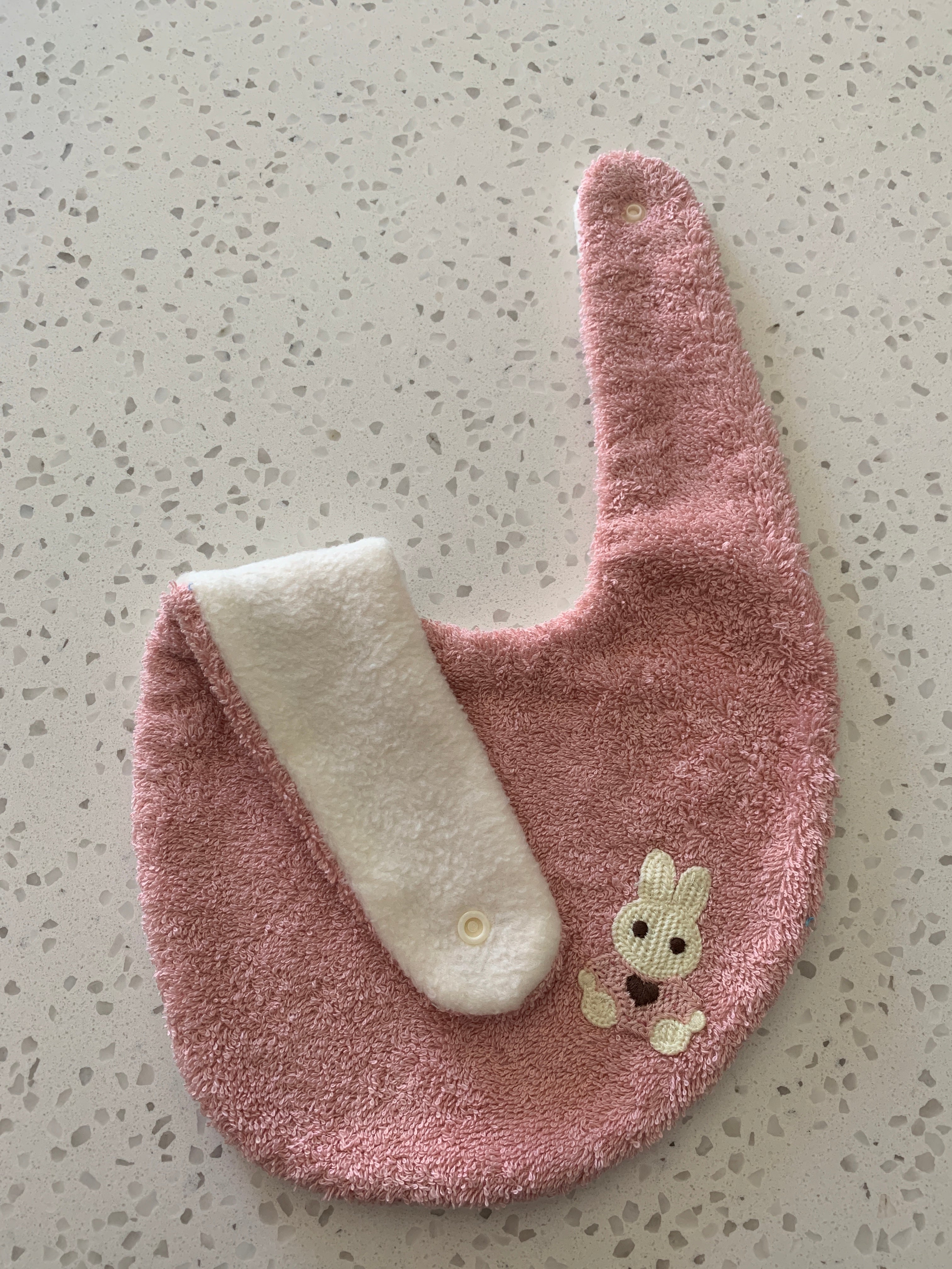 Baby Bandana Bib - Mauve Pink Bunny Embroidery