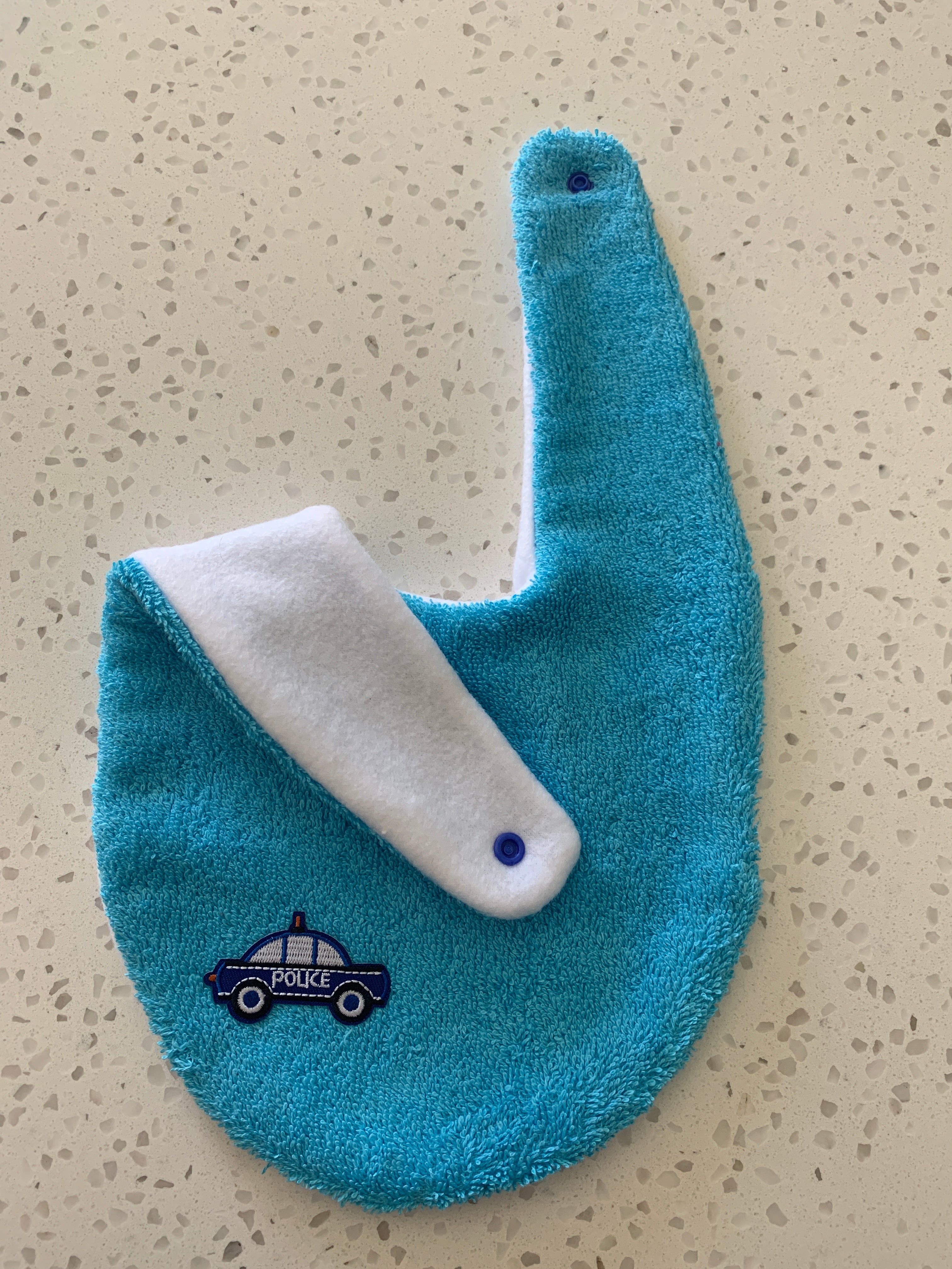 Baby Bandana Bib - Blue Police Car Embroidery
