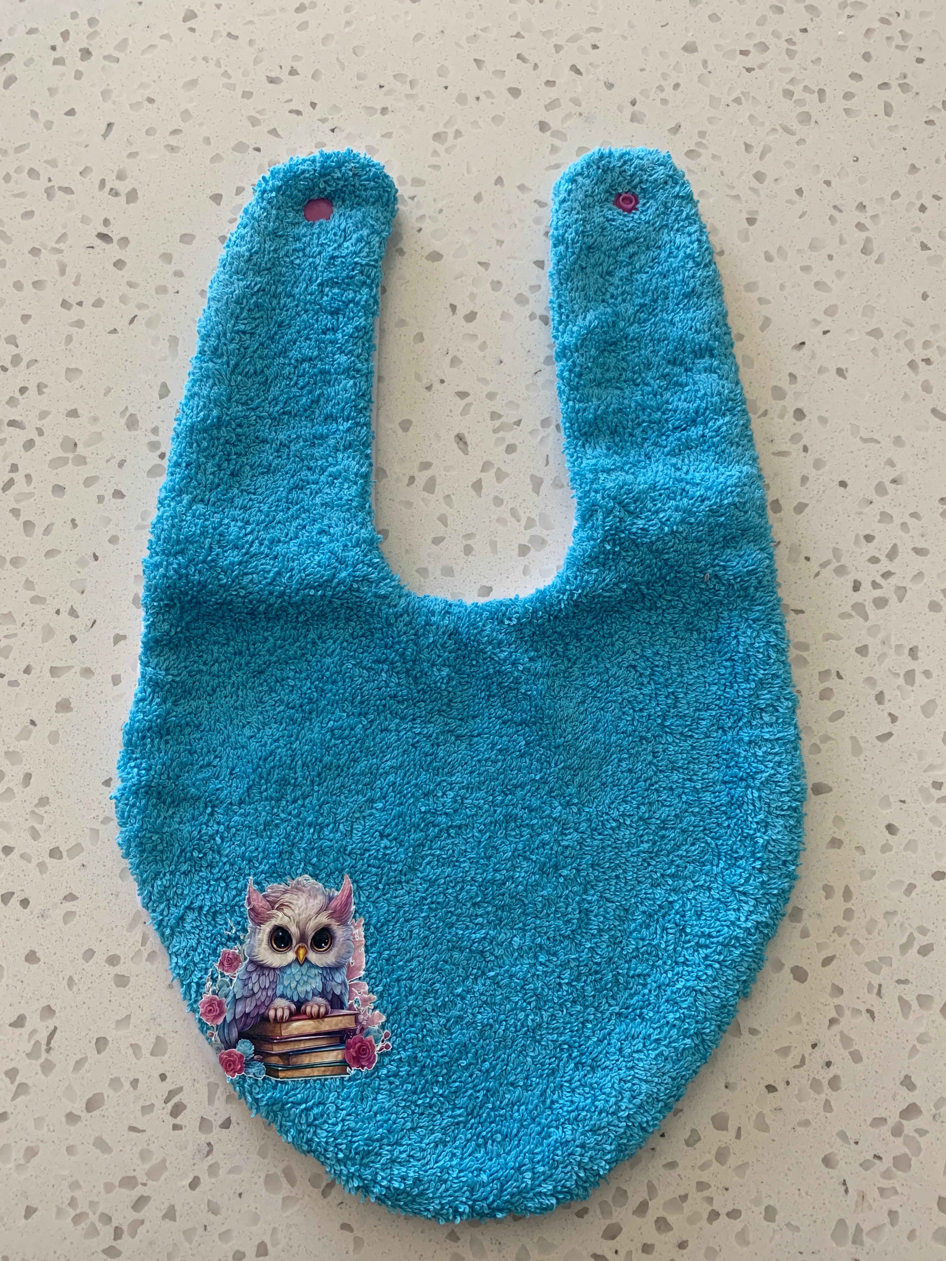 Baby Bandana Bib - Turquoise Owl on Books Embroidery