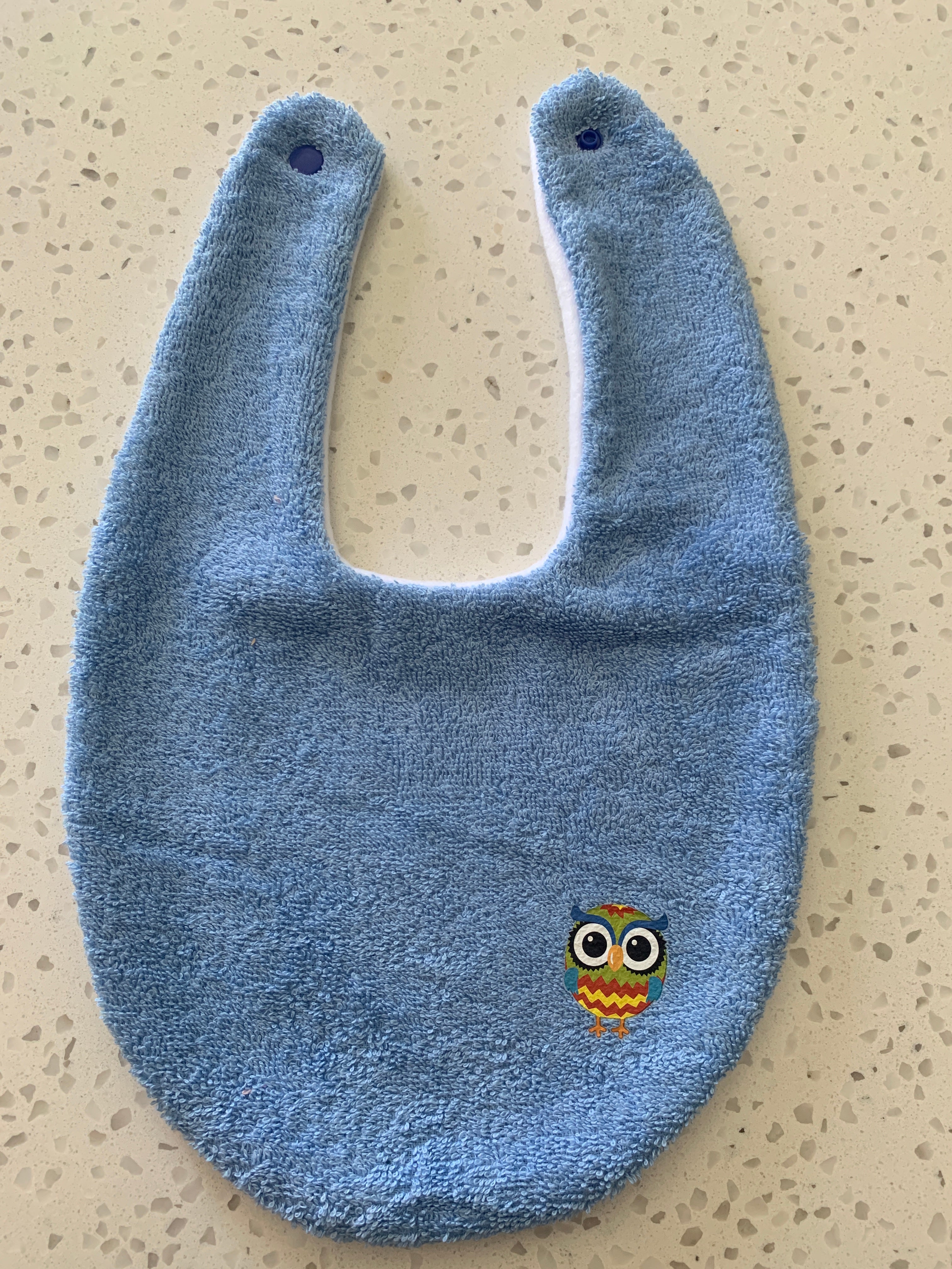 Baby Bandana Bib - Baby Blue Colourful Owl Embroidery