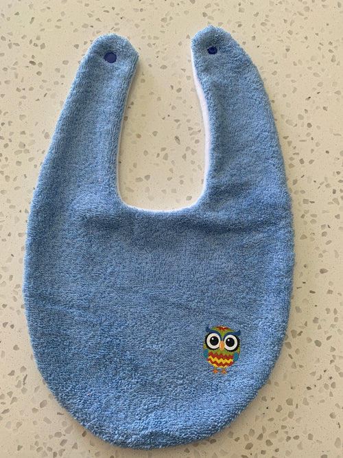 Baby Bandana Bib - Baby Blue Colourful Owl Embroidery