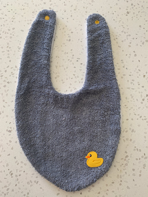 Baby Bandana Bib - Charcoal Grey Rubber Duck Embroidery