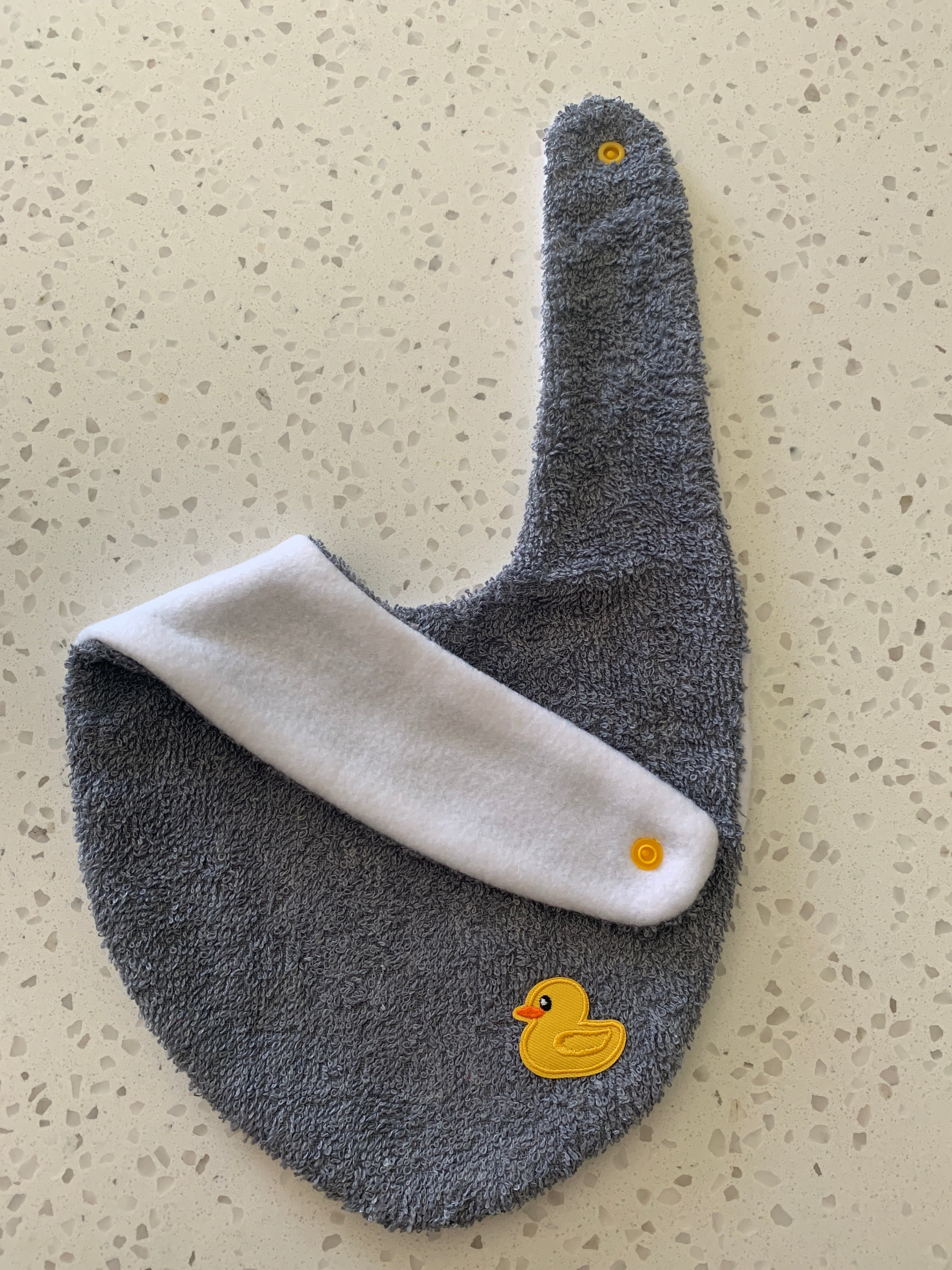Baby Bandana Bib - Charcoal Grey Rubber Duck Embroidery