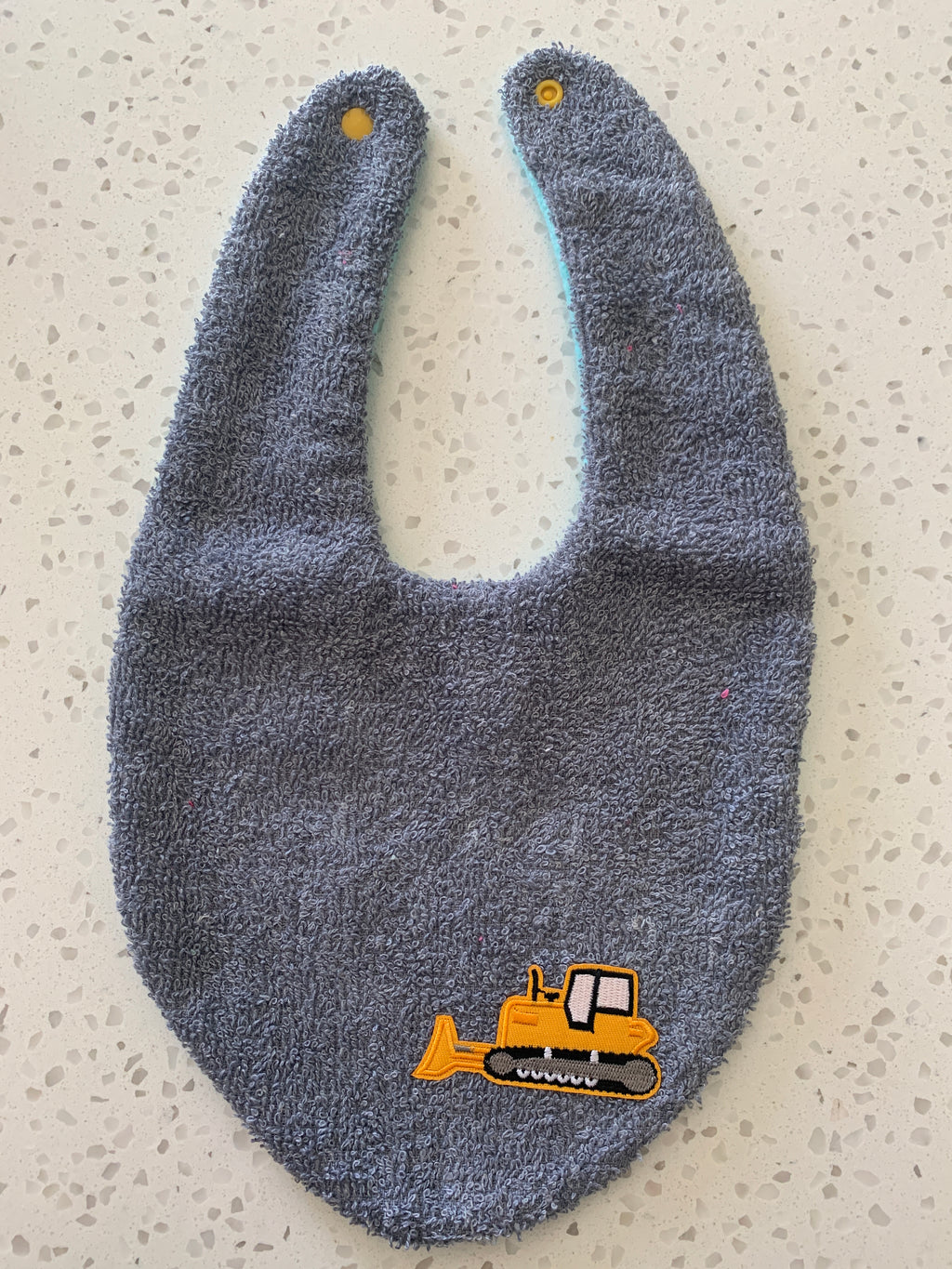 Baby Bandana Bib - Charcoal Grey Bulldozer Embroidery