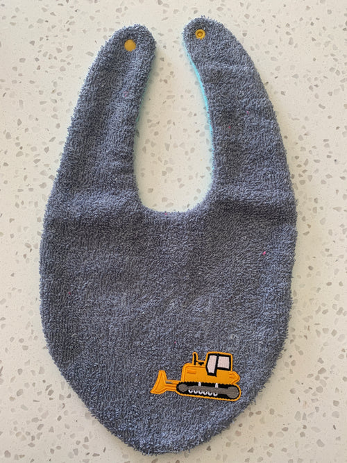 Baby Bandana Bib - Charcoal Grey Bulldozer Embroidery