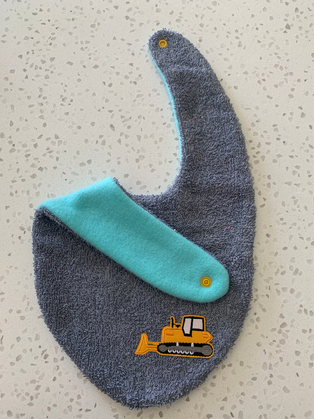 Baby Bandana Bib - Charcoal Grey Bulldozer Embroidery
