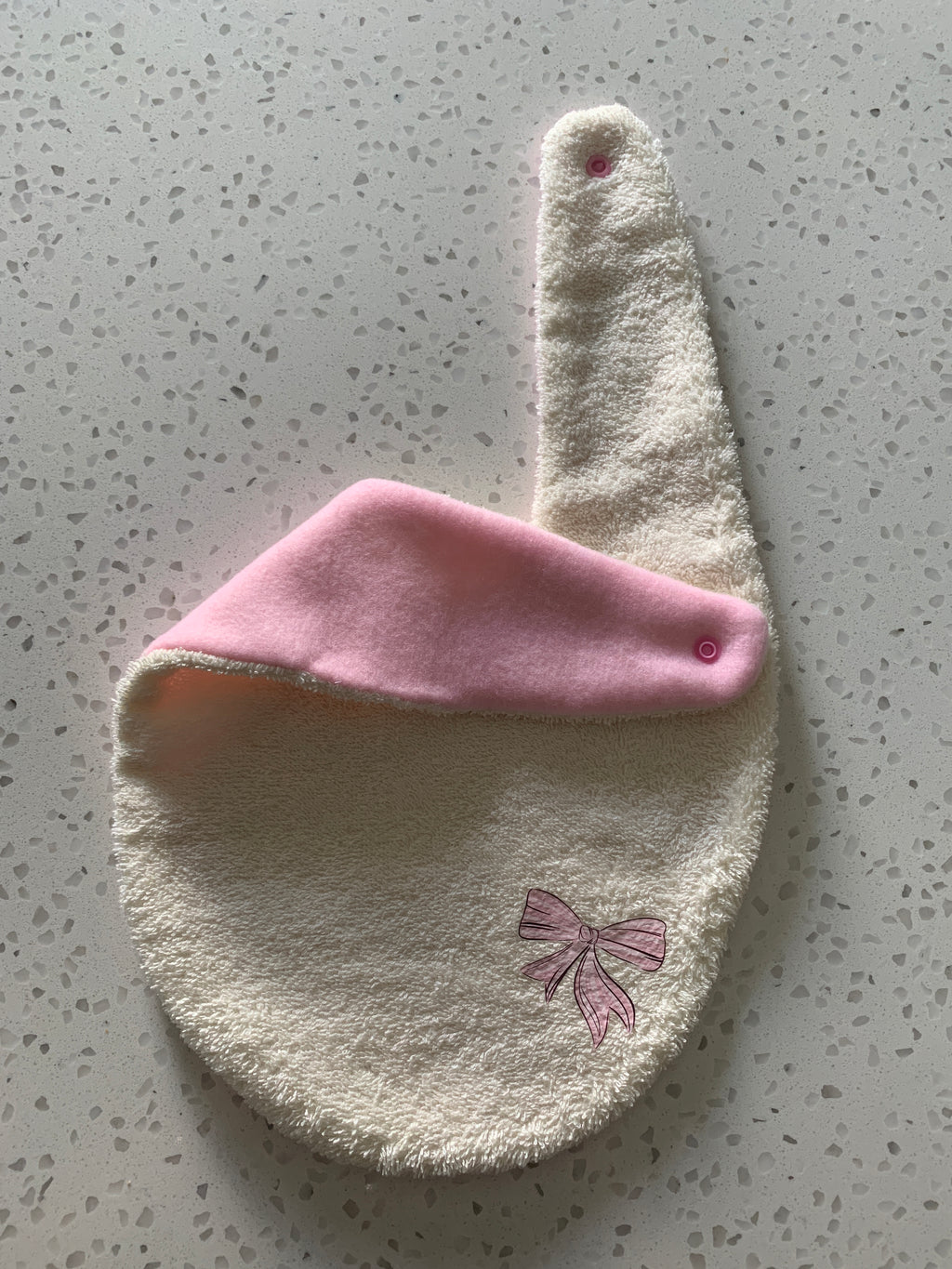 Baby Bandana Bib - Cream Pink Bow Embroidery